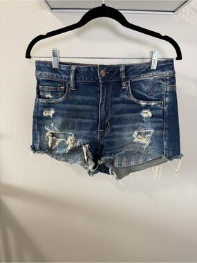 American Eagle Outfitters Dark Blue Distressed Denim Cutoff Shorts